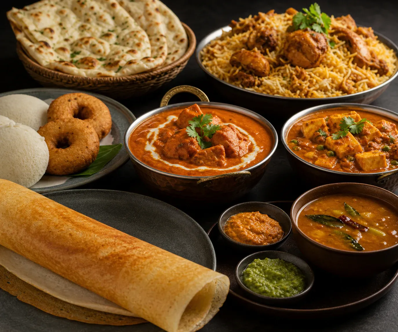 A professional Indian restaurant food and preparation scene