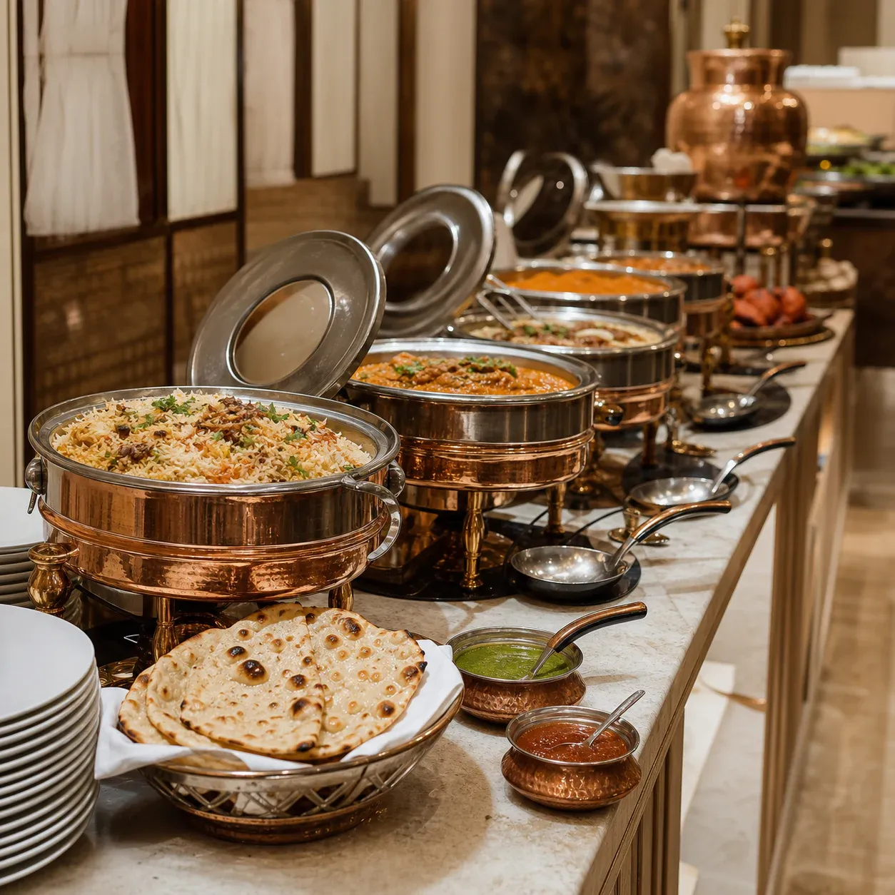 A premium banquet table prepared for Indian catering service