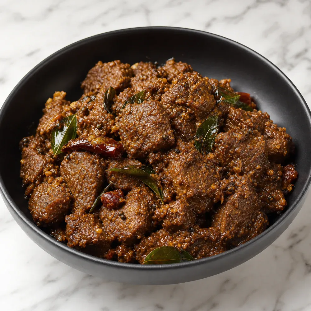 Chef-signature AAA beef dices cooked with home-ground Chettinad spices.