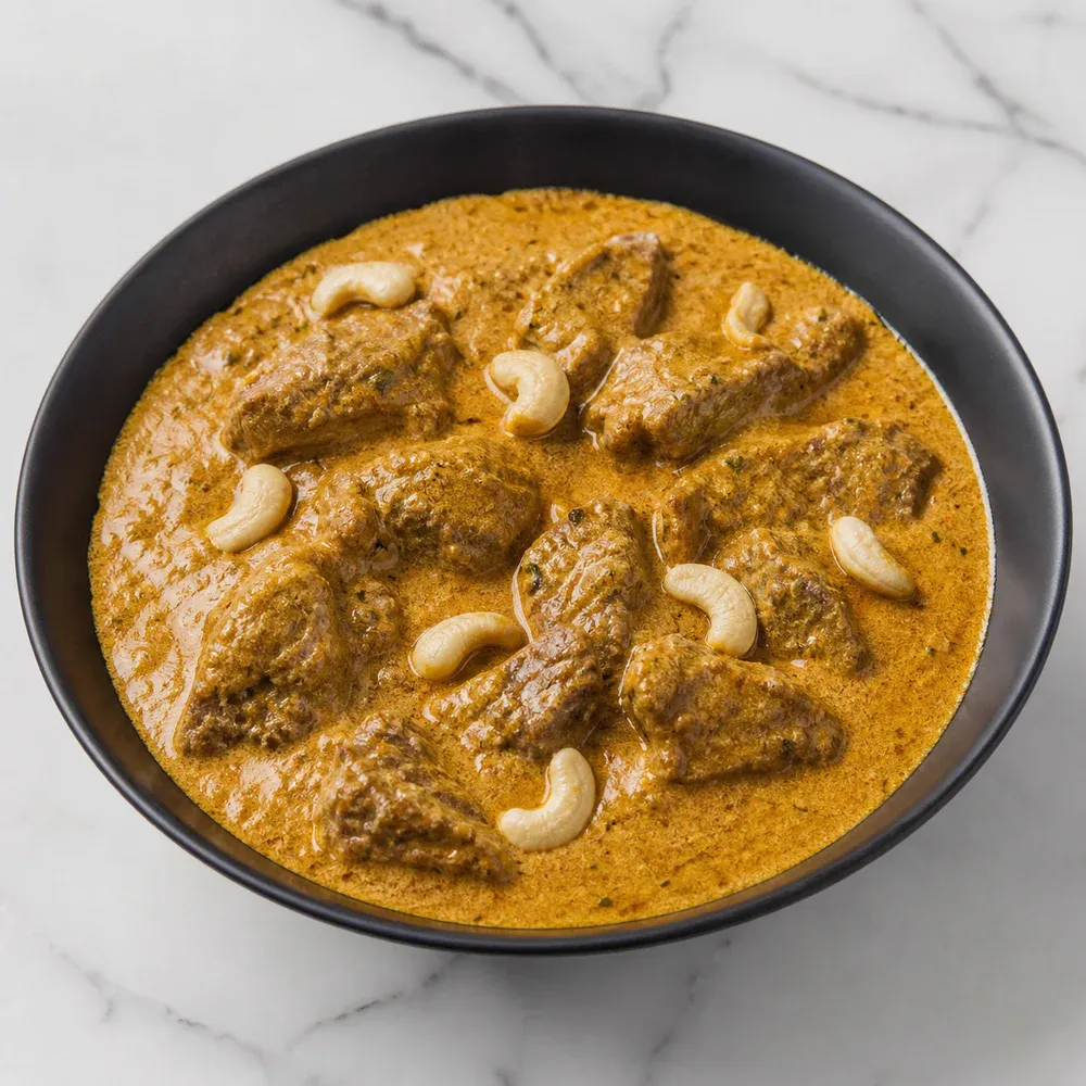 AAA beef cooked in a creamy cashew sauce.