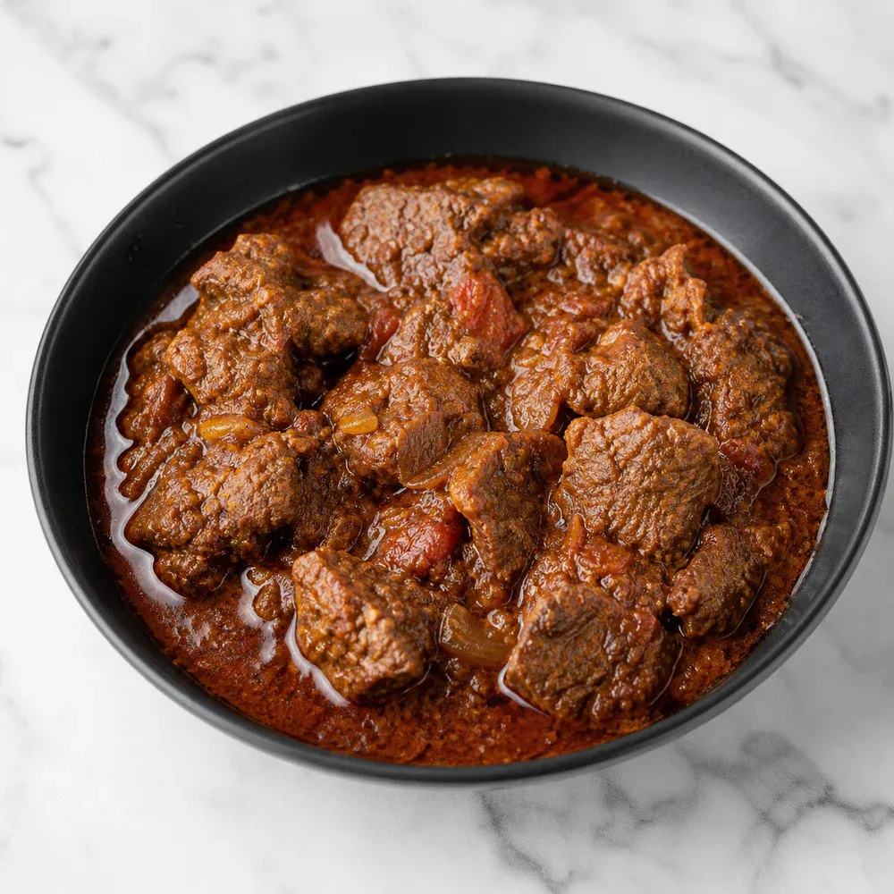 AAA beef cooked with onions, tomatoes, and aromatic spices.