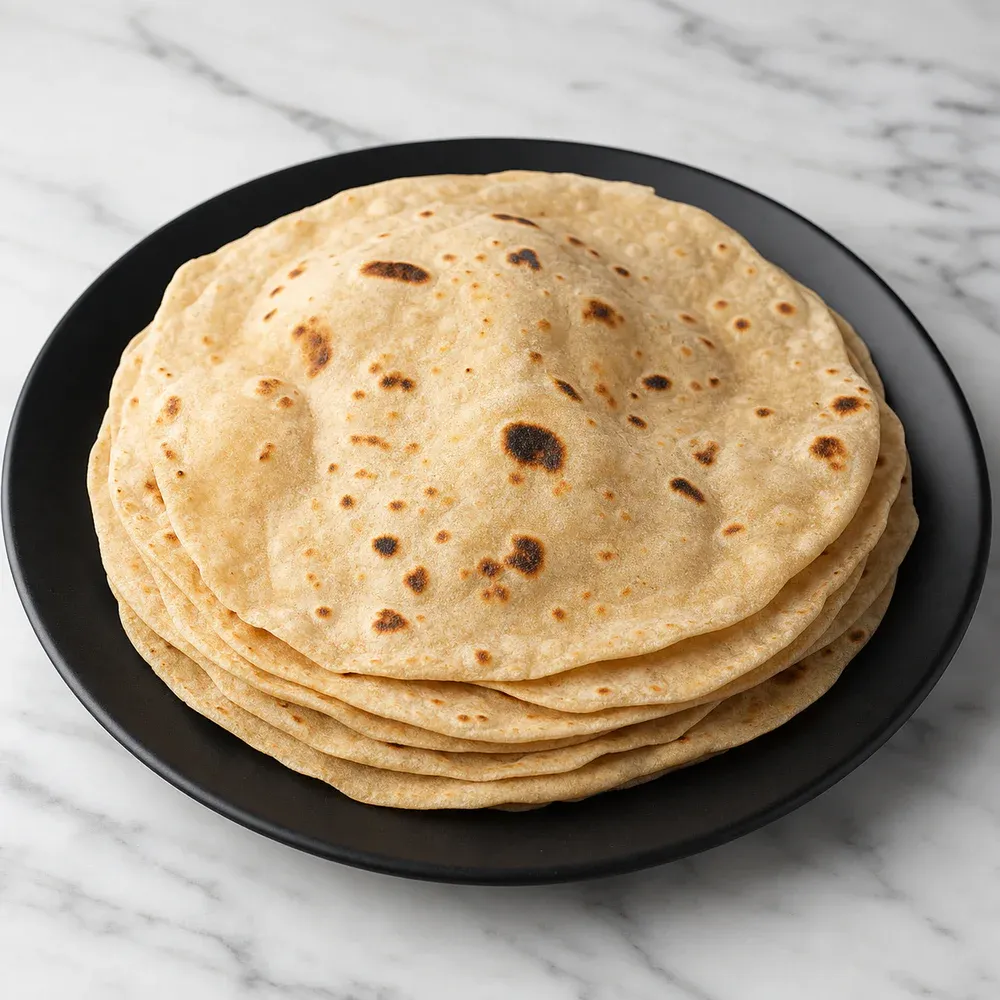 Soft, thin, unleavened whole wheat flatbread.