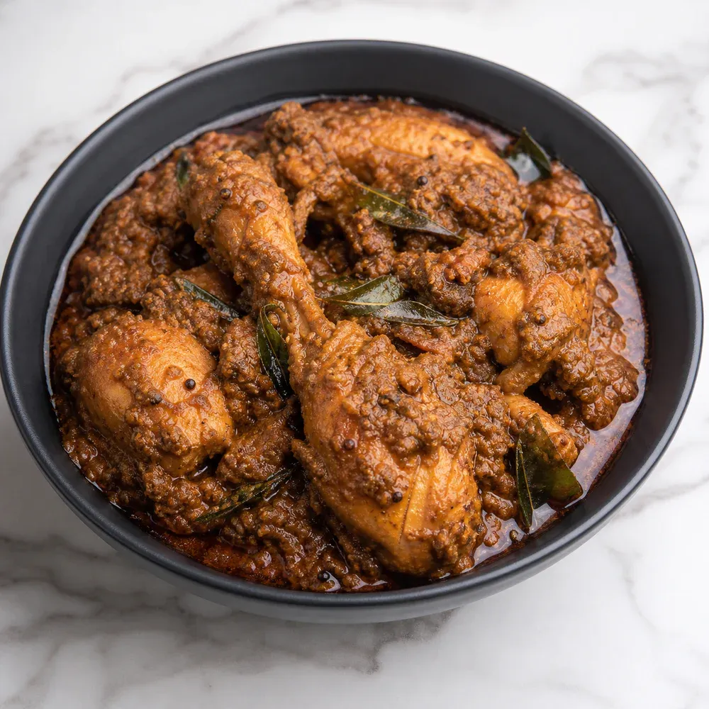 Chicken cooked with home-ground Chettinad spices.