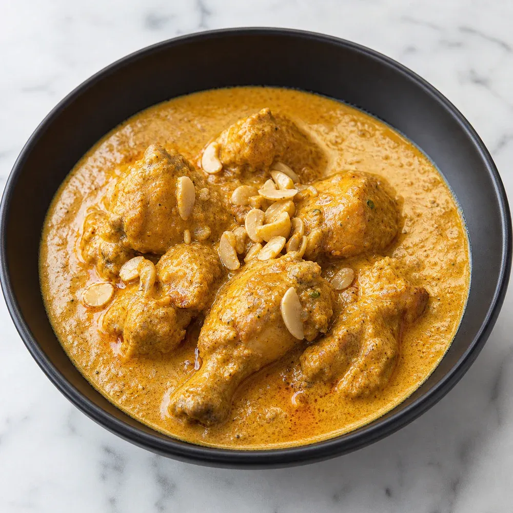 Chicken cooked in a creamy cashew sauce.