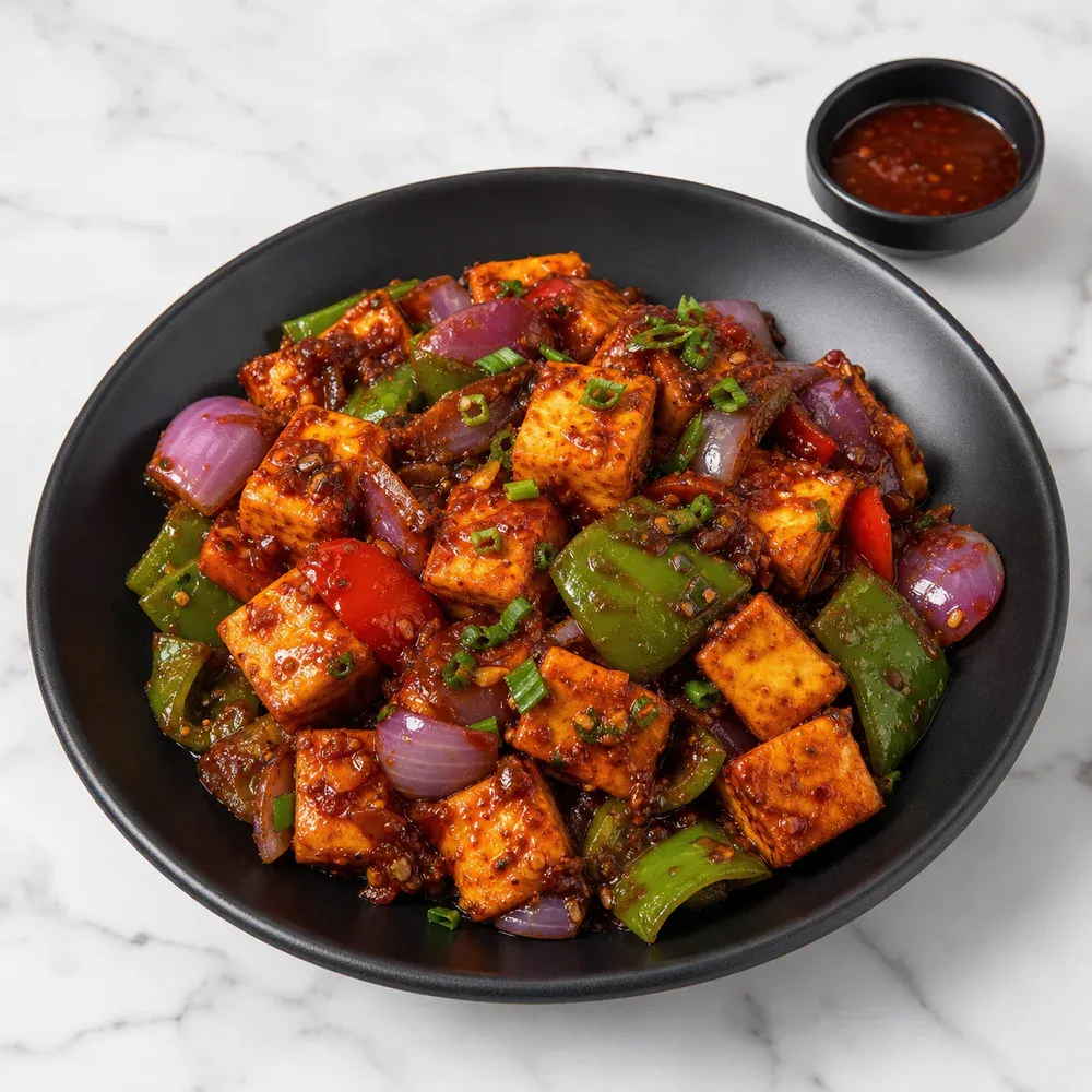 Deep-fried paneer cubes tossed with onions and peppers in the chef's special sauce.