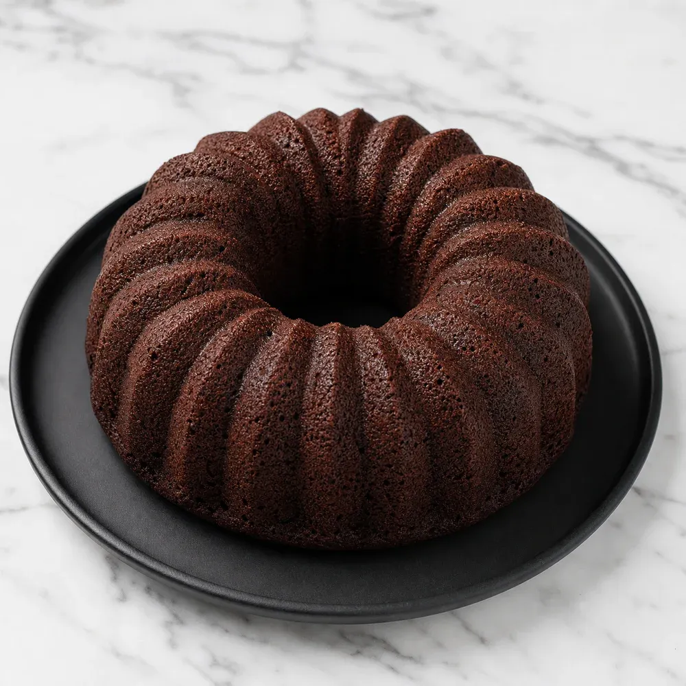 A rich, moist chocolate bundt cake.