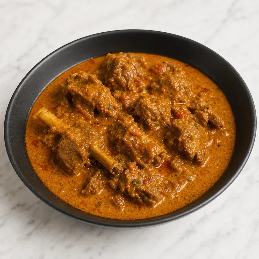 Goat curry made with coconut milk, tomato sauce, and warm Indian spices.