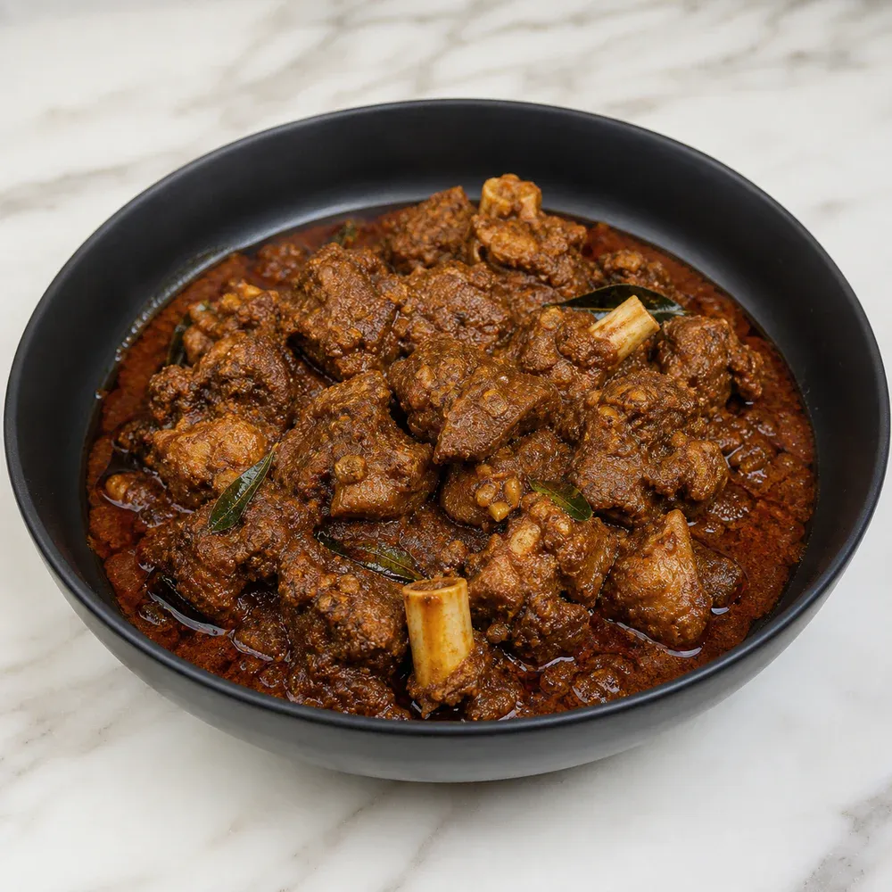 Lamb cooked with home-ground Chettinad spices.