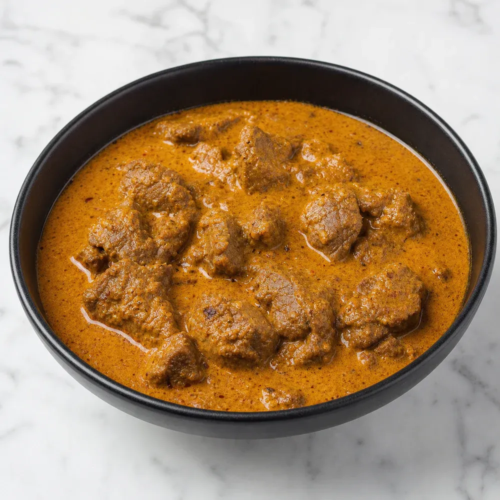 Boneless lamb cooked in a creamy cashew sauce.