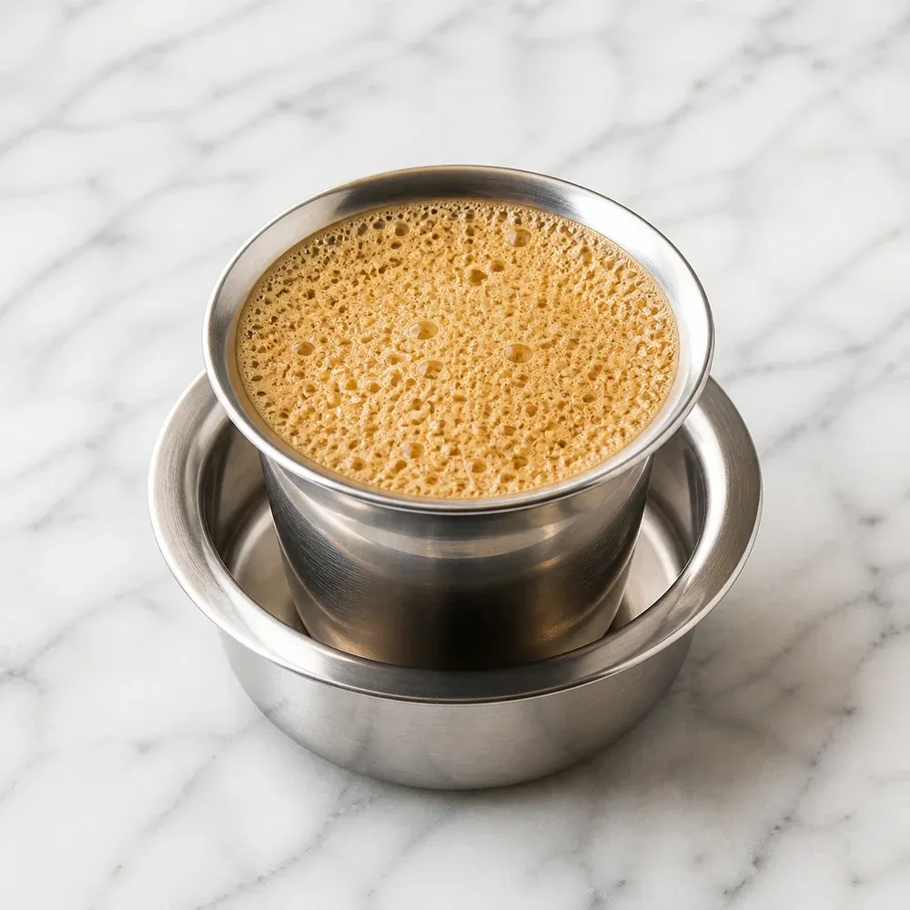 South Indian filter coffee served hot.