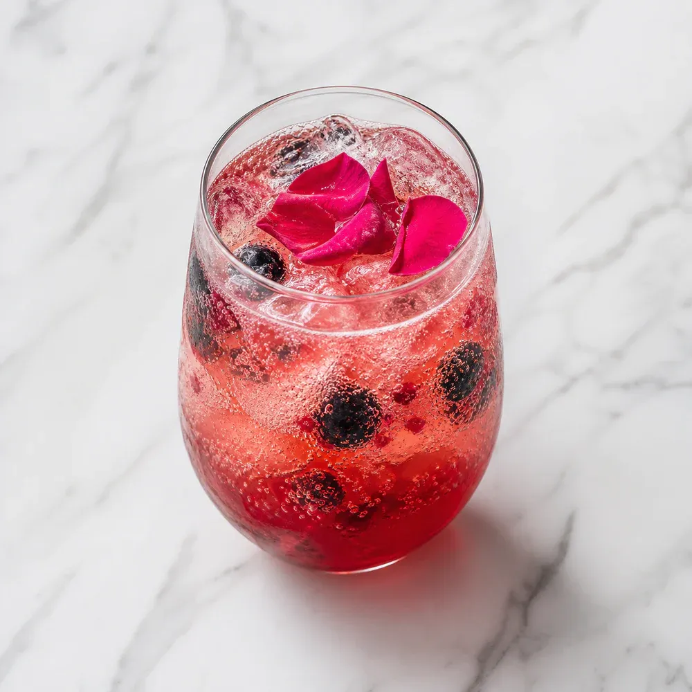 A sparkling rose-and-berry mocktail.
