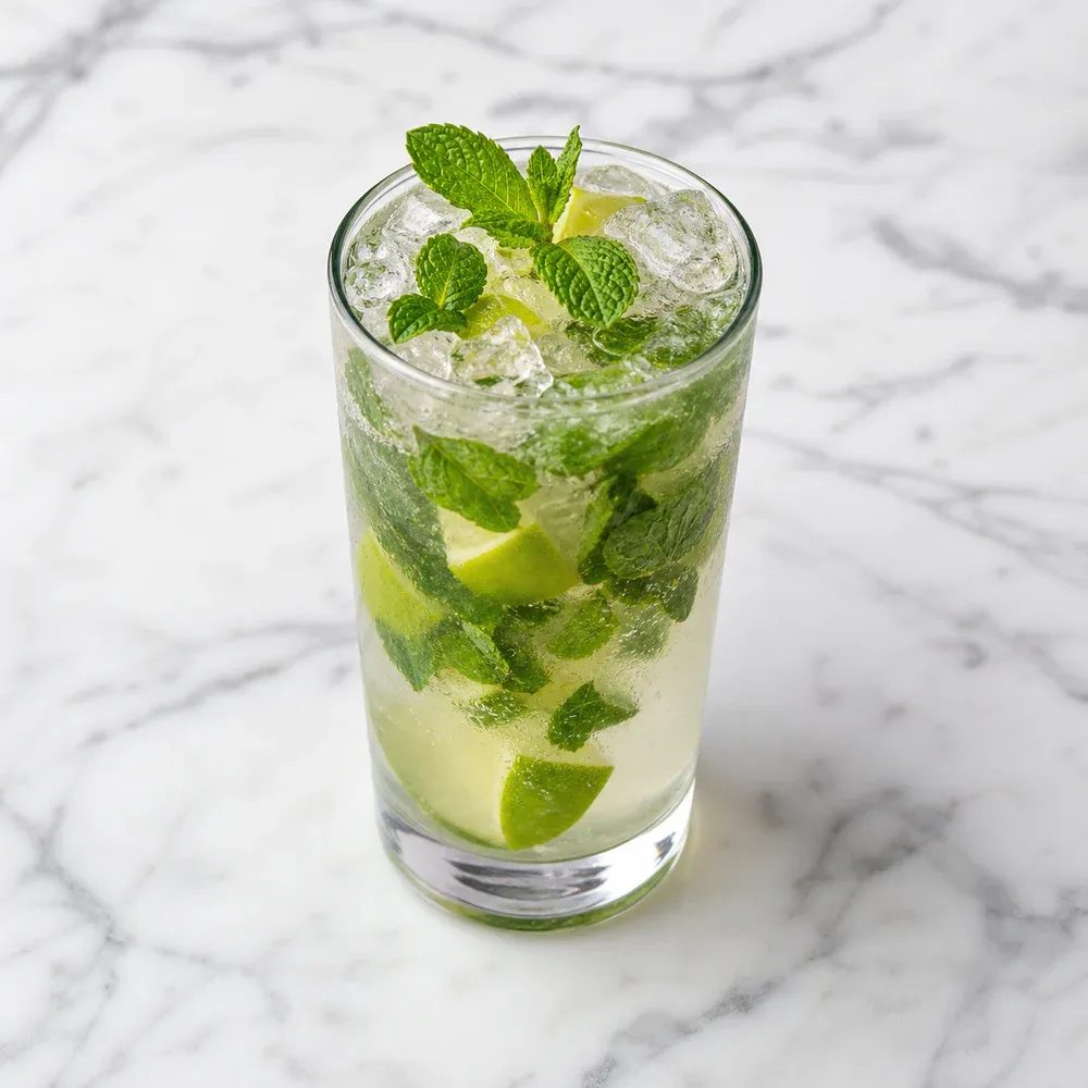 A refreshing lime-and-mint mocktail.